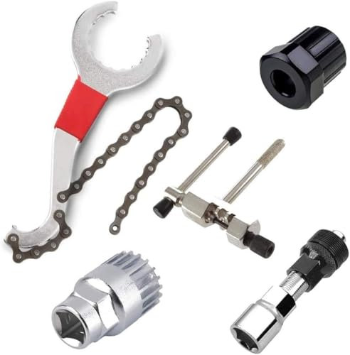Lostwry 5 Stück Fahrrad Kassette, Fahrrad Reparatur Set mit Kurbelabzieher und Innenlager-Entferner Kettenpeitsche,Kurbelabzieher, Ketten Werkzeug