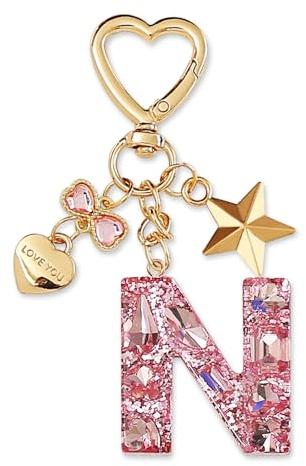 ZVRSUA Nom Lettre Initiale Porte-clés avec Papillon Étoile pour Adolescentes et Filles et Femmes，Alphabet Initial Keyring pour Portefeuilles Sac à Main Charme， Letter Keychains
