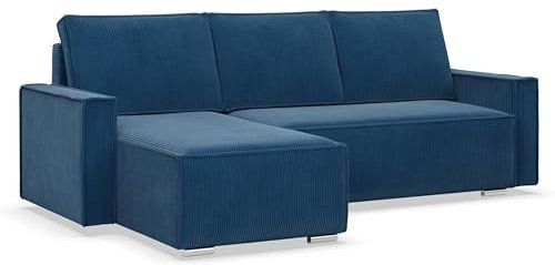 Mebligo - Ecksofa mit Schlaffunktion und Bettkasten NOTO, Cord Sofa L Form 231 cm Breit, Eckcouch Cord mit Schlaffunktion, Bonellfederkern, Universal Sofa Marineblau