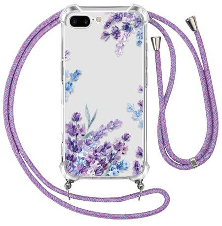 Ciciber Ttusy Handykette Hülle für iPhone 7 Plus /8 Plus mit Band, Stoßfest Durchsichtig Muster Blumen Case Weiches Silikon Schutzhülle mit Kordel zum Umhängen Necklace HandyHülle, 01