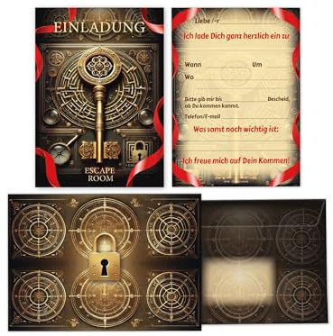 Limonia 10 Einladungskarten mit Umschläge zum Kindergeburtstag - Geburtstagseinladung Escape Room Einladung zum Geburtstag Kinderparty Detektiv Rätselparty für Jungs und Mädchen Kinder und Erwachsene