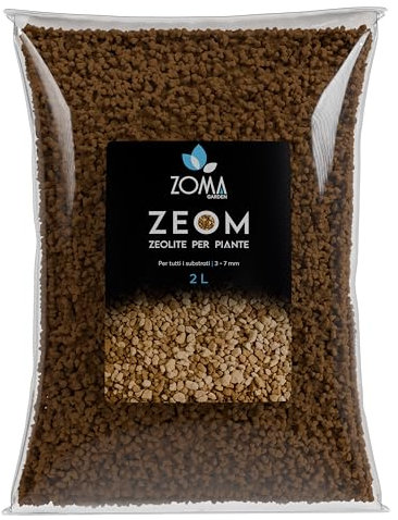 ZOMA ZEOM - Zeolite per Piante professionale 3/7mm, Inerte naturale per substrati, Zeolite per agricoltura Drenante, Ossigenante e Anti-Ristagno, Zeolite per orto Estratta e prodotta in Italia - 2l