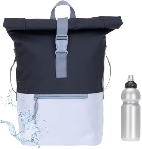Rucksack Herren Plane Time Bag Kurierrucksack Roll-Top Fahrradrucksack Sport Fitness Damen 23 Liter A4 12821 + Flasche (Schwarz Reflektor 12832)