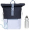Rucksack Herren Plane Time Bag Kurierrucksack Roll-Top Fahrradrucksack Sport Fitness Damen 23 Liter A4 12821 + Flasche (Schwarz Reflektor 12832)