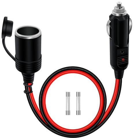 YINGAYOU Prolunga Accendisigari Auto 14AWG 20A Cavo Prolunga Accendisigari 12V 24V con LED e Copertura Impermeabile Adatto per Auto, Moto, Barche (1 m)