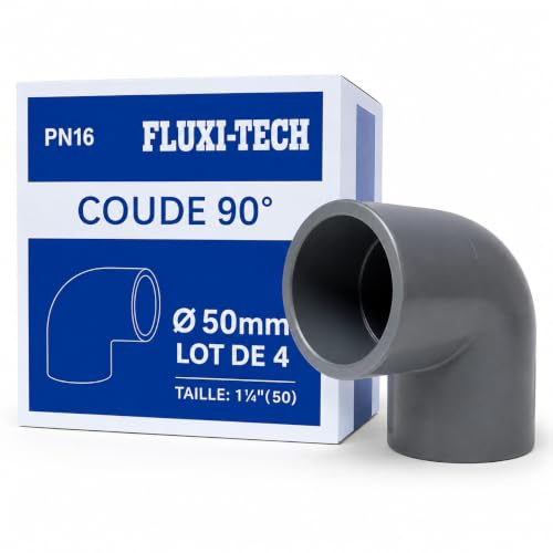FLUXI-TECH Coude PVC 90° à coller Ø50mm PN16, lot de 4