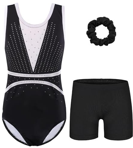 ZNYUNE Turnanzug mädchen Shorts | Bunte Funkeln Gymnastik Trikots Farbverlauf Gymnastikanzug für Mädchen Strass