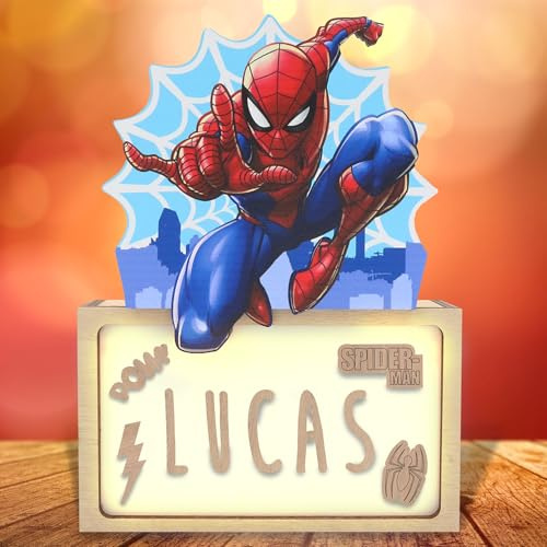 WONDEE Offizielle Marvel Spider-Man Lampe Personalisierte - Nachtlicht und Dekoration Kinder Spiderman, Personalisierte Geschenke für Kinder Junguen, Disney Marvel Spider-Man Geschenke/Sachen