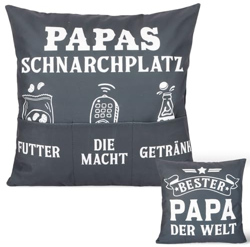 BETESSIN Bester Papa Geschenk Geburtstag & Weihnachten - Papas Schnarchplatz Kissenbezug mit Taschen - Lustige Kissenhülle 45x45cm - Vatertagsgeschenk & Geburtstagsgeschenk für Papa (ohne Füllung)
