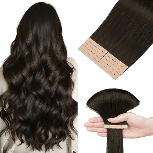 hotbanana Mini Tape in Extensions Echthaar 40cm | Remy Hair Invisible Dunkel Braun Haarverlängerungen Echthaar Tapes 10PCS 30g