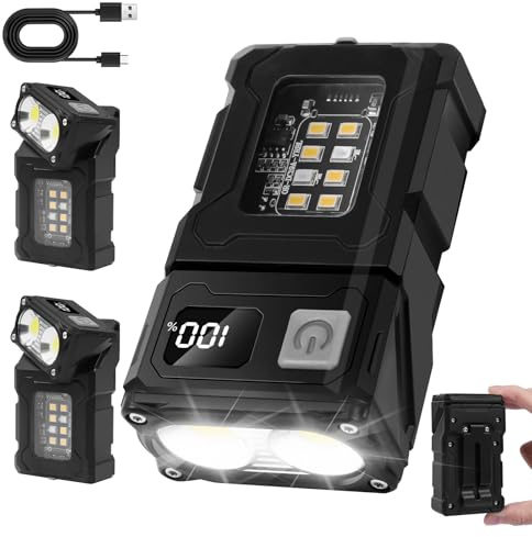 flintronic 2PCS Linterna LED Recargable, 7 Modos, con Pantalla LCD y Iman | 180° Giratoria, con Flash Rojo y Azul, Impermeable IP45, Larga Duración de La Batería, para Emergencia Camping Regalo