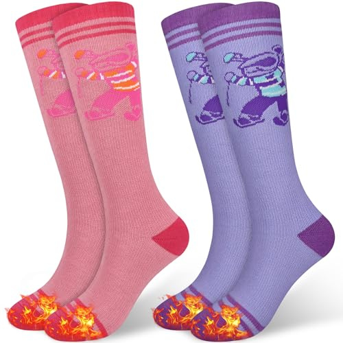 Smlper Kids Ski Socks, 2 Pairs Warm Thick Thermal Snowboard Skating Socks for Boys Girls 6-12 Years