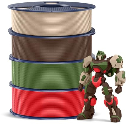 SUNLU 4KG PETG Filament 1,75 mm, 3D Druckerfilament Bundle, verbesserte Zähigkeit hohe Schlagfestigkeit, für die Meisten FDM 3D Drucker, 1kg pro Spule, 4 Rollen,Eiche+Kaffee Braun+Olivgrün+Rot