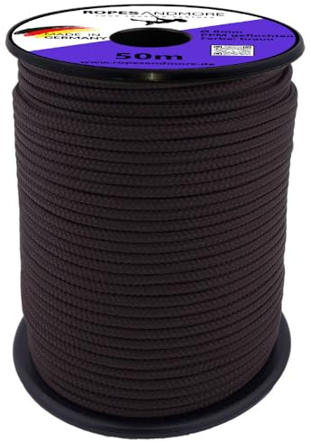 PP Polypropylenseil Seil 8mm 50m 100m PPM 16-Fach geflochten Polypropylen Schnur Kordel Basteln +30 Farben von Ropes and More® (Braun, 50m)
