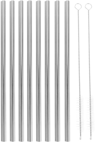 Luxshiny 10pcs Pailles Inox Réutilisables 20 cm avec Brosse Nettoyage | Pailles en Acier Inoxydable pour Café Cocktail Jus Smoothie Boissons Chaudes et Froides Accessoires Cuisine Maison