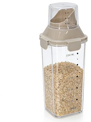 Punorric Cereal Storage Container 1500ml Airtight Cereal Dispenser with Pour Spout & Measuring Cup, BPA Free Flour Storage Container for Kitchen Pantry, Ideal for Grains, Pasta, Rice, Pet Food