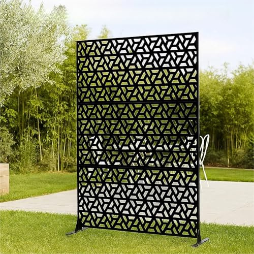 Towallmark Sichtschutzwand Metall freistehend mit Haken, 183 x 119 cm, dekorativer Sichtschutz für Garten, Terrasse & Balkon, Outdoor Paravent Trennwand