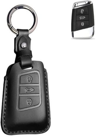 Leder Autoschlüssel-Hülle kompatibel mit VW Volkswagen Passat B8 Golf 7 Tiguan T-Cross Polo CC Seat Leon Ibiza Skoda Superb Kodiaq Auto Smart Schlüsselanhänger Hülle
