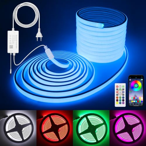 ALITOVE 10m RGB COB LED Streifen Aussenbereich 230V Band App+Fernbedienung | Heller 420LEDs/M, IP67 Wasserdicht, Musik-Synchronisation, ideal für Garten, Terrasse und Partydeko, Nicht Selbstklebend