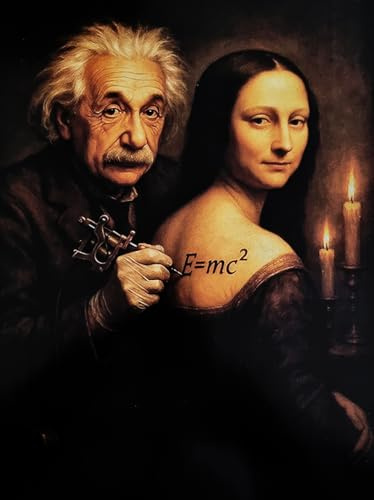 KUSTOM ART Póster decorativo de pared Serie Pinturas Celebri Parodia La Mona Lisa Mona Lisa con Albert Einstein Tatuador Impresión artística sobre papel Patinata 40 x 30 cm sin marco