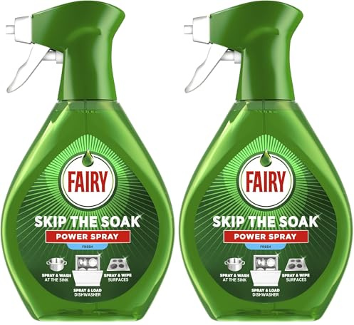 Fairy Skip The Soak Power Spray Fresh 650ml, Pre-Treatment Spray For Dishes and Kitchen, Effective On 100Percent Kitchen Grease, Anti Grease Remover, Degreaser, Fast and Effortless Clean (Pack of 2)