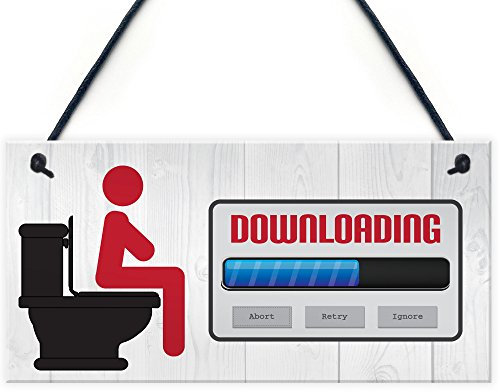Red Ocean Downloading Funny Novelty Toilet Door Hanging Sign House Warming Bathroom Geek Wall Art Decor Plaque