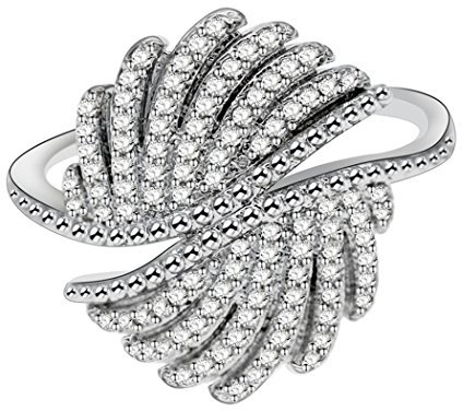 Uloveido Mädchen Weißes Gold Überzogen Zirkonia Hochzeit Aussage Ringe Strass Engel Flügel Ring Party Ring für Mädchen Größe 57 (18,1)