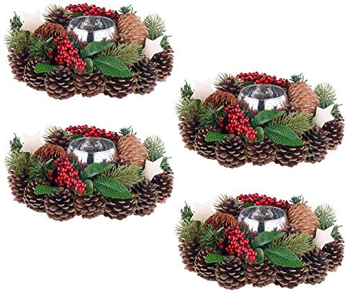 Britesta Dekorationen Weihnachten: 4er-Set Weihnachts- & Adventsgesteck, handgefertigt, 23 cm (Weihnachtengesteck, Winter-Dekoration, Adventskranz)