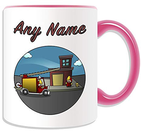 UNIGIFT Personalisierbares Geschenk – Feuerwehr-Becher (Beruf Design Farbe) jeder Name Nachricht einzigartig – Job Feuerwehrmann Feuerwehrauto Truck Notfall 999 Brigade, keramik, rose