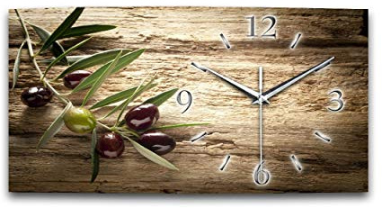 Kreative Feder Designer-Wanduhr Olive Küchenuhr leise Wanduhr in modernem Design ohne Ticken (WA162, 50x25cm leises Quarzuhrwerk)