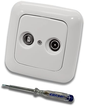 Busch JÄGER Komplettset Antennensteckdosen-Einsatz Universal 2-Loch Durchgangsdose Frequenzbereich 5-2400 MHz Radio/TV/SAT (**) WISI, ReflexSi alpinweiß, 2 Anschlüsse + EBROM Phasenprüfer zur Montage