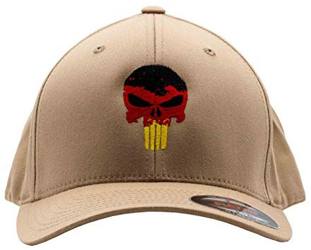 Café Viereck ® Unisex Cap Wooly Combed – Gestickt mit Punisher Zeichen – für Männer und Frauen - Größe L/XL (57-61 cm)