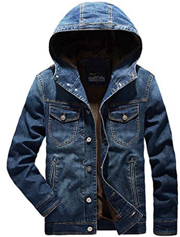Veste en Jean Homme Grand Taille A Manche Longues Pas Cher A La Mode Manteau A Capuche en Denim Hiver Chaud Multipoches Hoodies Blouson