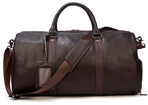 LUUFAN Leder Reisetasche Große Kapazität Tasche mit Schuhfach, Damen und Herren Wochenendausruh-Schultertasche für Urlaub und Geschäftsreise, Braun