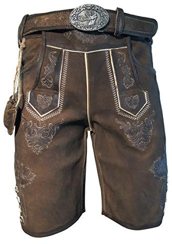Alpenlife Kurze Herren Trachten Lederhose mit Gürtel, Dunkelbraun, Büffel Leder, Charisma (50, Dunkelbraun)