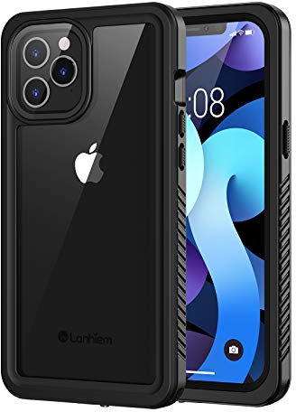 Lanhiem Case for iPhone 12 Pro (6.1 inch 2020), IP68 Waterproof Dustproof Shockproof with Built in Screen Protector, Full Body Protective Front and Back Cover for iPhone 12 Pro (Black)