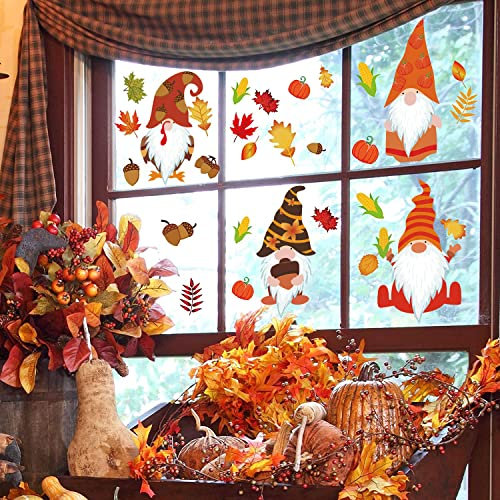WandSticker4U®- wiederverwendbare Fensterbilder 8x süße WICHTEL + bunte BLÄTTER selbstklebend I Fenstersticker Fensterbilder Wichtel Frühling Kinder Schlafzimmer Küche GROß