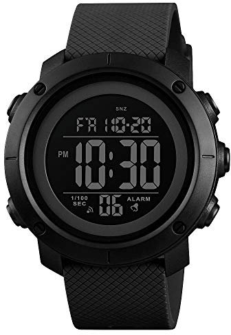 SKMEI Men's Digital Sports Watch 50m Waterproof LED Military Multifunction Smart Watch Stopwatch Countdown Auto Date Alarm, Black, Digital