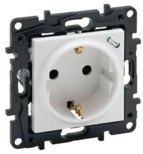 Prise Schuko 2P+T avec chargeur USB type CLegrand 864127série Niloe StepBlanco Mate