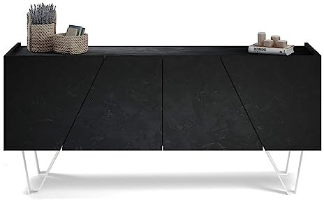 MOBILI FIVER, Emma 4-türiges Sideboard mit weißen Beinen, schwarzer Beton, Made In Italy