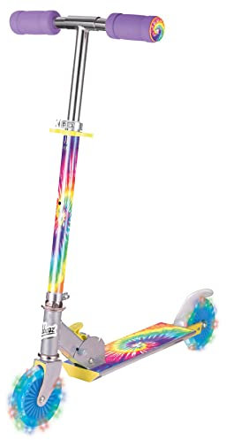 Ozbozz Tie Dye Faltbarer Roller - Leuchtende Räder - ab 5 Jahren Einstellbare Lenkerhöhe 72,4 cm - 82,5 cm