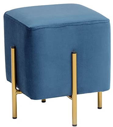 Baroni Home Quadratischer Samt-Fußhocker, gepolsterter Wohnzimmer-Pouf, Pouf-Bank für Schlafzimmer, Blau, 33x33x38 cm