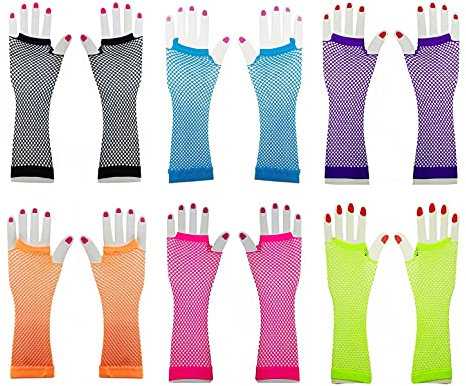 JZK 6 Paar lange Frauen fingerlose Netzhandschuhe Party Lady Handschuhe Kostüm Party Zubehör für Hochzeit Jahrestag Geburtstag Taufe Party