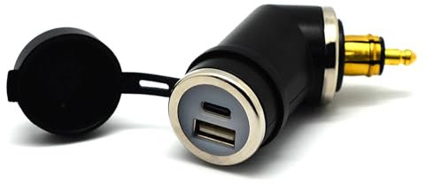 Cliff Top Cargador USB DIN de 36 W PD USB-C y QC 3.0 adaptador de enchufe USB para enchufe DIN, compatible con motocicletas BMW Ducati Triumph (ángulo corto)
