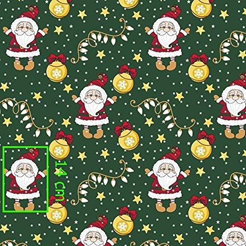 Weihnachten 100% Baumwolle 50x160cm Baumwollstoff Meterware Handwerken Nähen Stoff (Weihnachtsmann Kugel Sterne Grün)