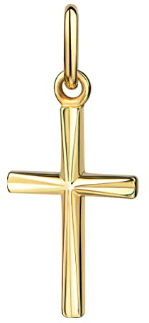 JEVELION Anhänger-Kreuz 585 Gold für Damen Kreuzanhänger mit reflektierender Struktur Kettenanhänger + Schmuck-Etui und Schmuckzertifikat