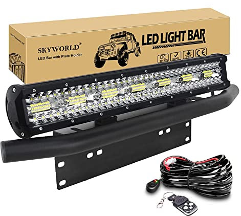 SKYWORLD LED Arbeitsscheinwerfer Bar, 51cm 420W Zusatzscheinwerfer LED Scheinwerfe, kennzeichenhalter nummernschildhalter mit 12V Blitz kabelbaum kit für Auto SUV ATV UTV LKW 4x4 Nebelscheinwerfer