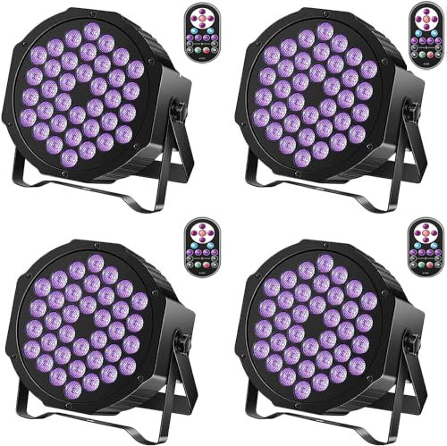 UKing LED Schwarzlicht 4pcs UV LED Strahler mit Fernbedienung und DMX Steuerung Ton aktiviert Schwarzlichtlampe für DJ Disco Bar Hochzeit Weihnachten Partylicht