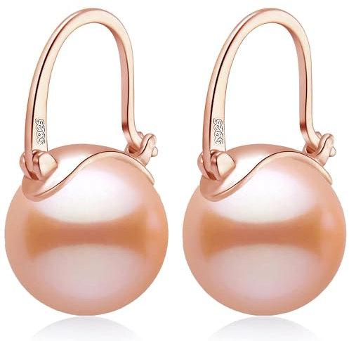 HUGE TOMATO Orecchini pendenti rosa champagne, 14mm Eleganti orecchini con perle grandi Chiusura placcata oro rosa in argento sterling 925 per la moda femminile