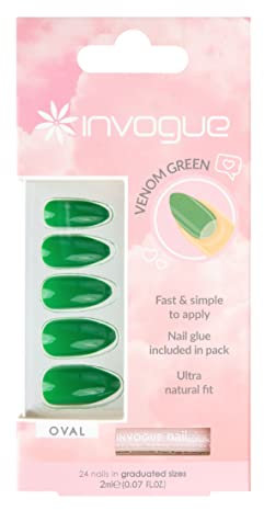 Invogue Venom Green Oval Nails (24 Pieces)